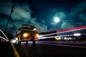 Bus Under The Moon Desktop Wallpaper