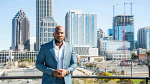 Businessman Overlooking City Skyline Wallpaper