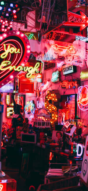 Bustling Red Light District At Night Wallpaper