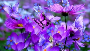 Butterflies_ Amidst_ Purple_ Flowers Wallpaper