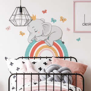 Butterfly Rainbow Cute Elephant Wall Sticker Wallpaper