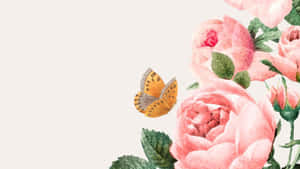 Butterflyand Roses Watercolor Illustration Wallpaper