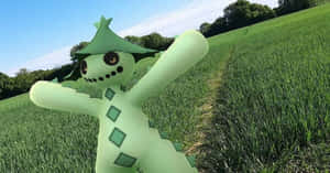 Cacturne Pokémon Sprinting Across A Lush Green Field Wallpaper