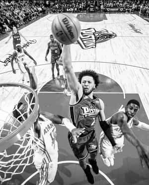 Cade Cunningham Dunk Action B W Wallpaper