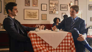 Cafe Conversation Two Men Wallpaper