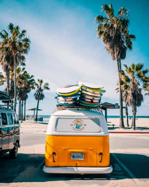 California Aesthetic Yellow Van Wallpaper