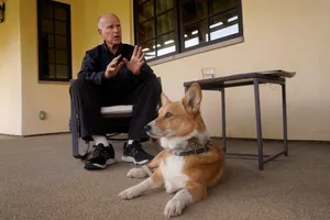 California Governor Jerry Brown Cuddles With Dog Wallpaper