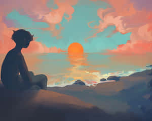 Calm Anime Orange Sun Wallpaper
