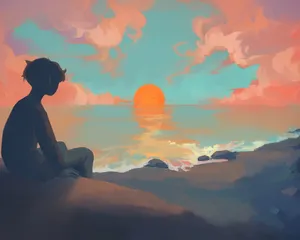 Calm Anime Orange Sun Wallpaper