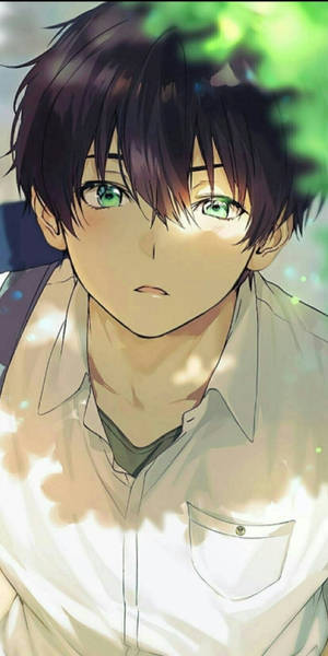 Calm Sad Boy Cartoon Hotaro Oreki Under Shade Wallpaper