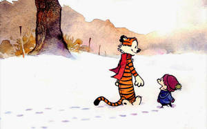 Calvin And Hobbes Embrace The Winter Season. Wallpaper