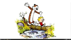 Calvin And Hobbes Taking On An Outdoor Adventure Wallpaper