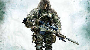 Camouflaged Sniper Soldier In Action Wallpaper