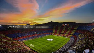 Camp Nou Stadium Sunset Soccer Match Wallpaper