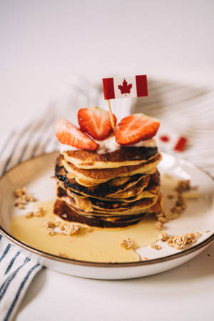 Canadian Flag Pancakes Strawberries Wallpaper