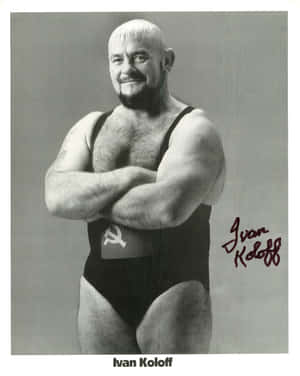 Canadian Wrestler Ivan Koloff Grayscale Autographed Portrait Wallpaper