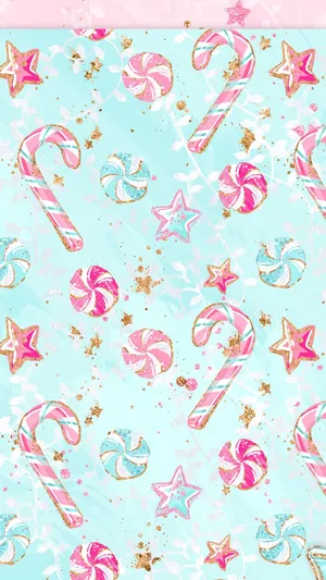 Candy Canes Bubblegum Motif Wallpaper