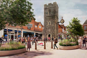 Canterbury City Center Bustling Daytime Wallpaper
