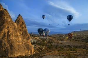 Cappadocia Blue Cloudy Sky Wallpaper