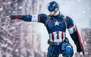 Captain America Action Pose Snow Backdrop Wallpaper