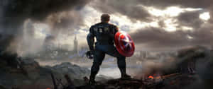 Captain America On Chaotic City Marvel 3440x1440 Wallpaper