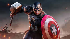 Captain America With Mjolnirand Shield Wallpaper