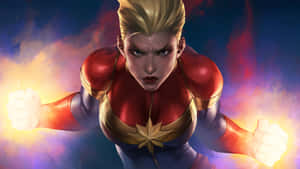 Captain Marvel Flying Power Pose Wallpaper