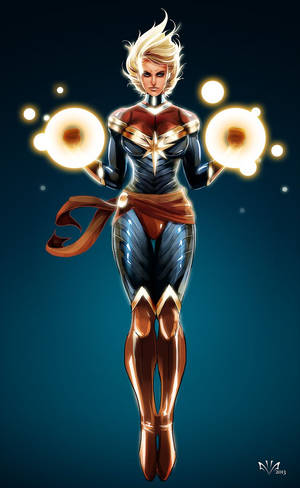 Captain Marvel Unleashing Her Energy Blast Wallpaper