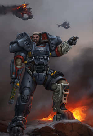 Caption: A Brotherhood Of Steel Soldier Ready For Battle In The Wasteland. Wallpaper