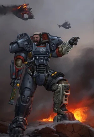 Caption: A Brotherhood Of Steel Soldier Ready For Battle In The Wasteland. Wallpaper