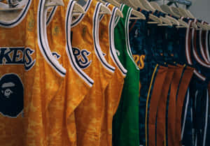 Caption: A Dynamic Collage Of Nba Basketball Jerseys. Wallpaper