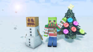 Caption: A Friendly Minecraft Snow Golem In Its Snowy Environment Wallpaper