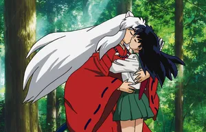 Caption: A Heartwarming Moment Between Inuyasha And Kagome Wallpaper