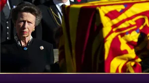 Caption: A Solemn Princess Anne Observing Her Mother's Coffin Wallpaper