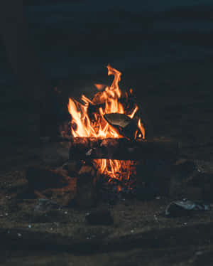 Caption: A Warm Beach Campfire On A Starry Night Wallpaper