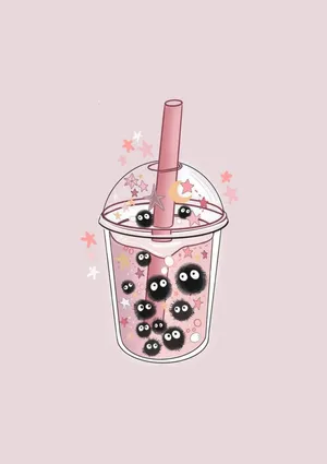 Caption: Adorable Boba Tea Illustration Wallpaper