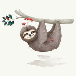 Caption: Adorable Kawaii Sloth Illustration Wallpaper