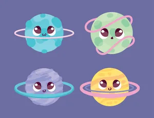 Caption: Adorable Kawaii Space Scene With Planets And Stars Wallpaper