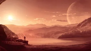 Caption: Astronaut Exploring The Cosmic Realm Wallpaper