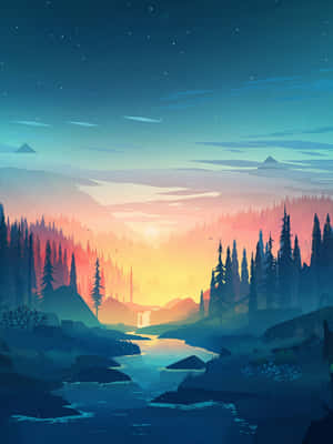 Caption: Beautiful Sunset Painting On Canvas Wallpaper