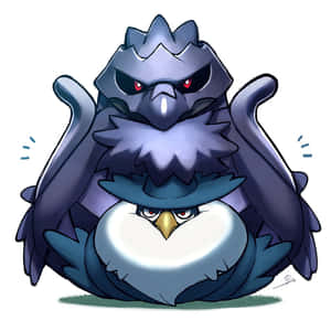 Caption: Bold Encounter - Corviknight And Honchkrow In The Wild Wallpaper