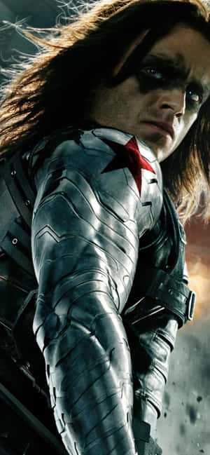 Caption: Bucky Barnes Unleashed – An Exhilarating Iphone Wallpaper Wallpaper