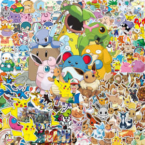 Caption: Collection Of Vibrant Pokemon Stickers Wallpaper