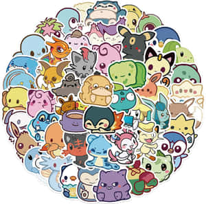 Caption: Colorful Collection Of Pokemon Stickers Wallpaper