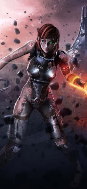 Caption: Commander Shepard In Action Wallpaper