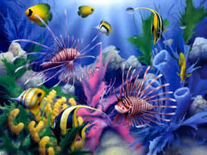 Caption: Dazzling 3d Representation Of Aquatic Life Wallpaper