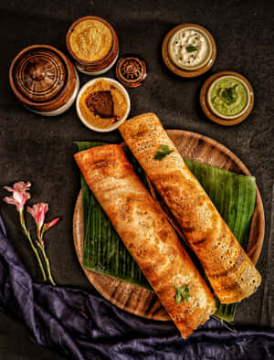 Caption: Delectable Crispy Masala Dosa - Authentic Indian Cuisine Wallpaper