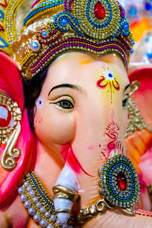 Caption: Divine Close-up Image Of Ganesh Ji In Hd Wallpaper