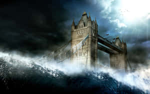 Caption: Dramatic Tsunami Waves Scene Wallpaper