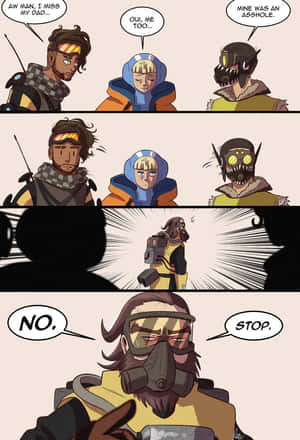 Caption: Dynamic Duo: Bloodhound And Gibraltar In Apex Legends Fan Art. Wallpaper